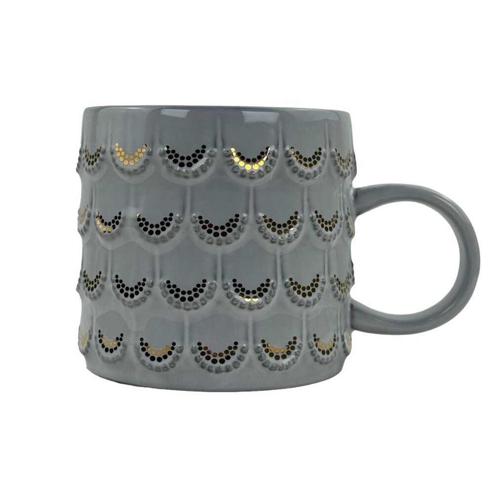 Starbucks 2016 Anniversary Coffee Mug Gray Gold Mermaid Scales Scallops 10 Fl Oz